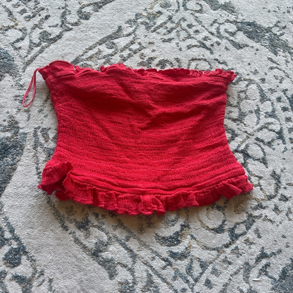 Urban Outfitters Red Smocked Ruffled Crop Top